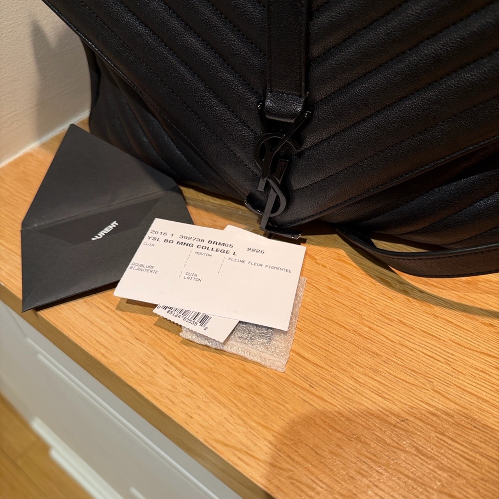 Saint Laurent “College” Large Matelassé Chevron YSL Leather Bag – Black-on-Black - Picture 14 of 14